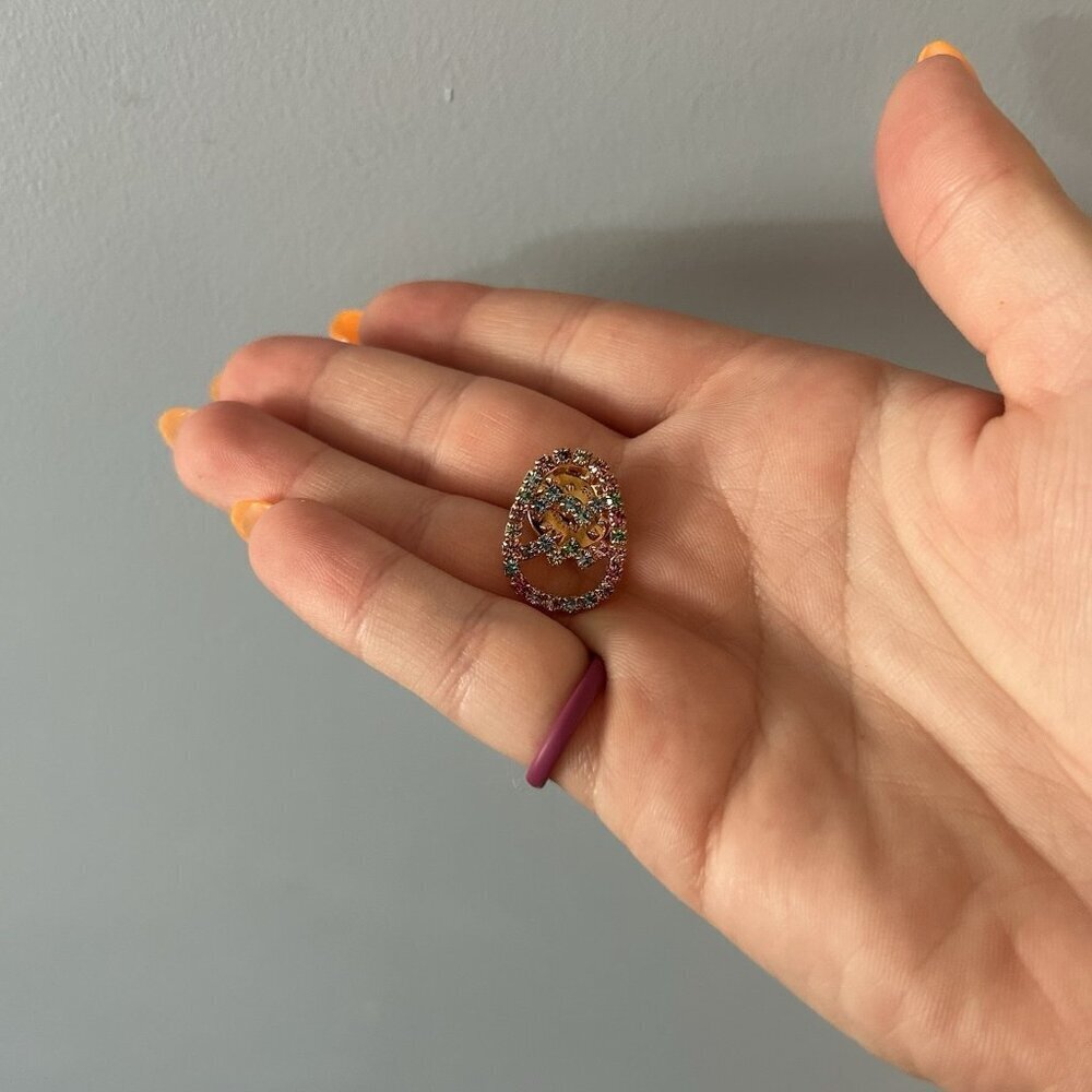 Vintageโ Gold Tone Rhinestone Easter Egg Brooch Pin Yellow Green Blue